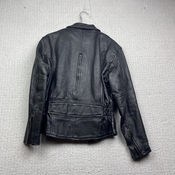 Bullmaster Leather Motorcycle Belted Biker Jacket Café Racer Black Women Sz M - Picture 13 of 16
